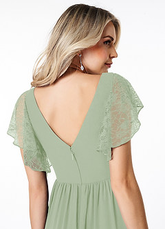 Azazie Zella Bridesmaid Dresses Dusty Sage A-Line Lace Chiffon Dress image6