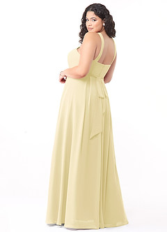 Azazie Dixie Bridesmaid Dresses Lemon Sorbet A-Line Halter Pleated Chiffon Dress image9