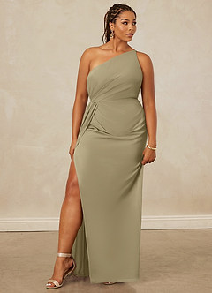 Christian Siriano Bridal for Azazie 1003 Bridesmaid Dresses Moss Green Sheath One Shoulder Chiffon Dress image11