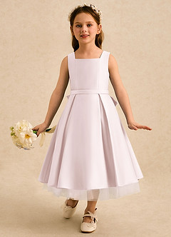 Azazie Josie Flower Girl Dresses Blushing Pink A-Line Pleated Matte Satin Dress image4