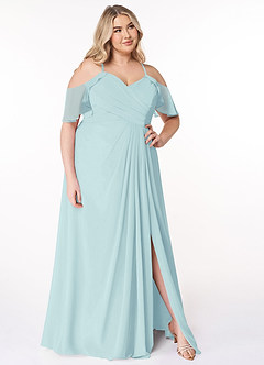Azazie Dakota Robes de demoiselle d'honneur Robe Trapèze en Mousseline de soie Col V plissé Verre De Mer image16