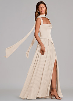 Azazie Stephanie Bridesmaid Dresses White Alabaster A-Line Pleated Stretch Satin Dress image3