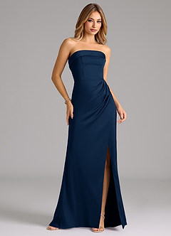 Azazie Aretha Brautjungfernkleider Wandelbar A-Linie Schulterfrei Stretch-Satin Kleid Dunkelmarine image4