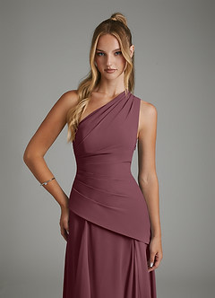 Azazie Holly Abiti da Damigella Abito A-Line in Chiffon Corsetto Sangria image6