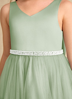 Azazie Firefly Flower Girl Dresses Dusty Sage A-Line Bow Matte Satin Dress image6