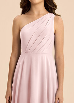 Azazie Phaedra Junior Blushing Pink A-Line Pleated Chiffon Dress image7