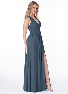 Azazie Jaclyn Abiti da Damigella Abito A-Line in Chiffon Plissettato Blu Nettuno image4