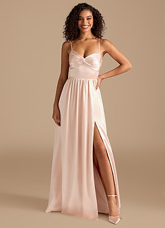 Azazie Zeya Bridesmaid Dresses Rose Gold A-Line Pleated Metallic Satin Dress image7