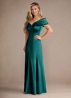 Azazie Auberdeen Mother of the Bride Dresses Peacock Mermaid Pleated Stretch Satin Dress image4