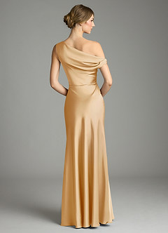 Azazie Emerson Brudtärnklänningar Klä av Sjöjungfru i Stretch Satin Av axeln Guld image2