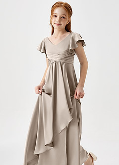 Azazie Omari Junior Frost A-Line Pleated Stretch Satin Dress image6