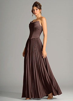Azazie Saedra Bridesmaid Dresses Ganache A-Line Corset Stretch Satin Dress image4