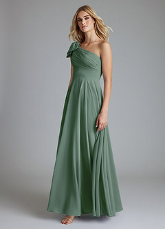 Azazie Elinora Final Sale Eucalyptus A-Line One Shoulder Chiffon Dress image6