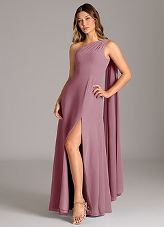 Azazie Tella Bridesmaid Dresses Vintage Mauve A-Line One Shoulder Chiffon Dress image3