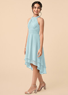 Azazie Linna Junior A-Linie Plissee Chiffon Kleid Nebel image3