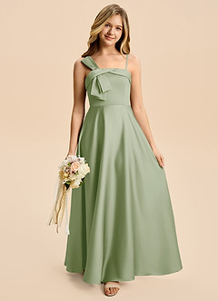 Azazie Aria Junior Dusty Sage A-Line Pleated Stretch Satin Dress image4