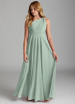 Azazie Charlize Junior Agave A-Line Mesh Dress image4