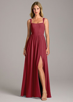 Azazie Rosaline Abiti da Damigella Abito A-Line in Chiffon Spacco Laterale Melograno image4