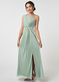 Azazie Brooke Junior Abito A-Line in Maglia Plissettato Agave image3