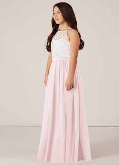 Azazie Fahari Junior Abito A-Line in Chiffon Pizzo Rosa Rossore image3