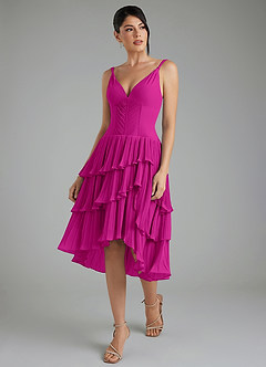 Azazie Rosa Vestidos de damas de honor Vestido de Fucsia de Gasa de Línea A con Plisado image6