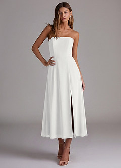 Azazie Wren Brautjungfernkleider A-Linie Schulterfrei Chiffon Kleid Weiß image4