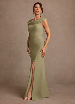 Azazie Irvine Mother of the Bride Dresses Moss Green A-Line Pleated Chiffon Dress image4