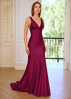 Marina Burgundy Wrinkle Deep V-neck Mermaid Prom Dress image6