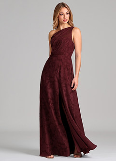 Azazie Phaedra 신부 들러리 드레스 A라인 한쪽 어깨 플로럴 번아웃 바닥 길이 드레스 image3