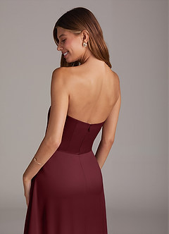 Azazie Wren Robes de demoiselle d'honneur Robe Trapèze Convertible en Satin extensible Sans bretelle Cabernet image4