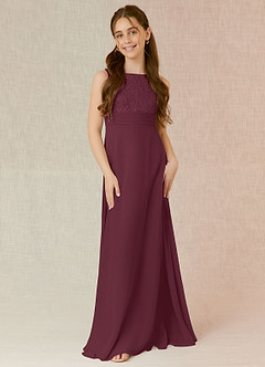 Azazie Snow Junior Cabernet A-Line Lace Chiffon Dress image4