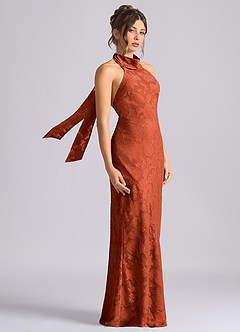 Azazie Velli Essayer des robes à la maison Robe Sirène en Blumen-Burnout Col Haut Noir image4