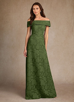 Azazie Medford 신부의 어머니 드레스 A라인 오프 더 숄더 플로럴 번아웃 플로어 길이 드레스 image4