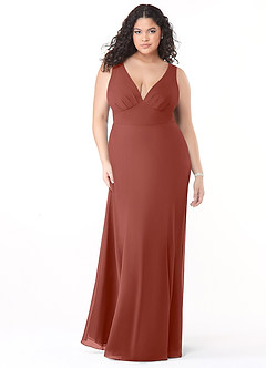 Azazie Christiana Bridesmaid Dresses Auburn A-Line V-Neck Pleated Chiffon Dress image9