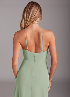 Azazie Bailey Bridesmaid Dresses Dusty Sage A-Line Halter Side Slit Chiffon Dress image8