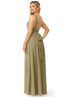 Azazie Kora Vestidos de damas de honor Vestido de Musgo Verde de Gasa de Corte en A con Plisado image3