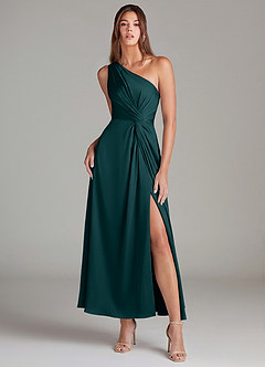 Azazie Brooke Suknie dla druhen Linia A Jedno ramię Satyna elastyczna Długość kostki Sukienka image1