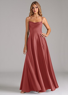 Azazie Elle Brudtärnklänningar Klä av A-Linje i Stretch Satin Plisserad Antik Ros image1