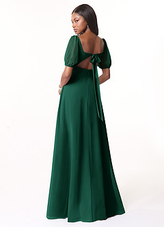 Azazie Alani Bridesmaid Dresses Emerald A-Line Square Neckline Chiffon Dress image2