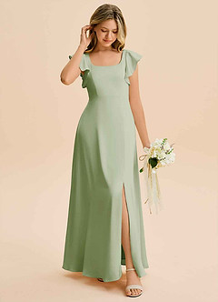 Azazie Bondi Junior Dusty Sage A-Line Side Slit Stretch Satin Dress image3