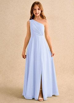 Azazie Puddles Girls Formal Robe Demoiselle D'honneur Fillette Robe Trapèze en Mousseline de soie Une épaule Lavande image6