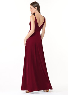 Azazie Dalilah Bridesmaid Dresses Burgundy A-Line V-Neck Pleated Stretch Satin Dress image2