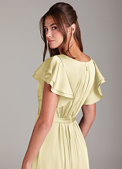 Azazie Daphne Modest Bridesmaid Dresses A-Line Ruched Stretch Satin Floor-Length Dress image5