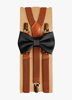 front Matching Matte Satin Pre-Tied Bow Tie & Suspenders Set
