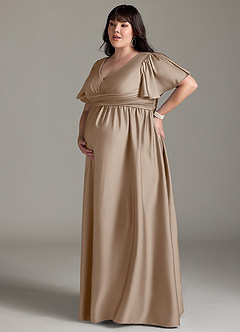 Azazie Verna Maternity Bridesmaid Dresses A-Line Ruched Stretch Satin Floor-Length Dress image14