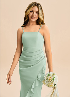 Azazie Buzzy Junior Agave Sheath Pleated Chiffon Dress image2