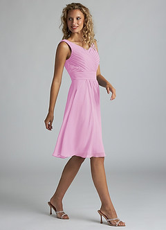Azazie Grace Bridesmaid Dresses Candy Pink A-Line Pleated Chiffon Dress image4