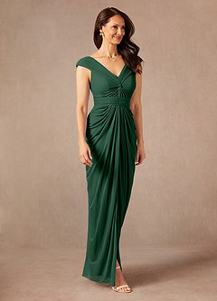 Azazie Lisolette Mère de la mariée Robes Robe Fourreau en Maille Plissée Vert Foncé image5