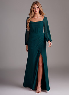 Azazie Charissa Bridesmaid Dresses Pine Sheath Long Sleeve Chiffon Dress image3
