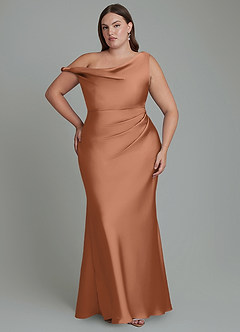 Azazie Emerson Brautjungfernkleider Meerjungfrau-Linie Schulterfrei Stretch-Satin Kleid Bronzer image8
